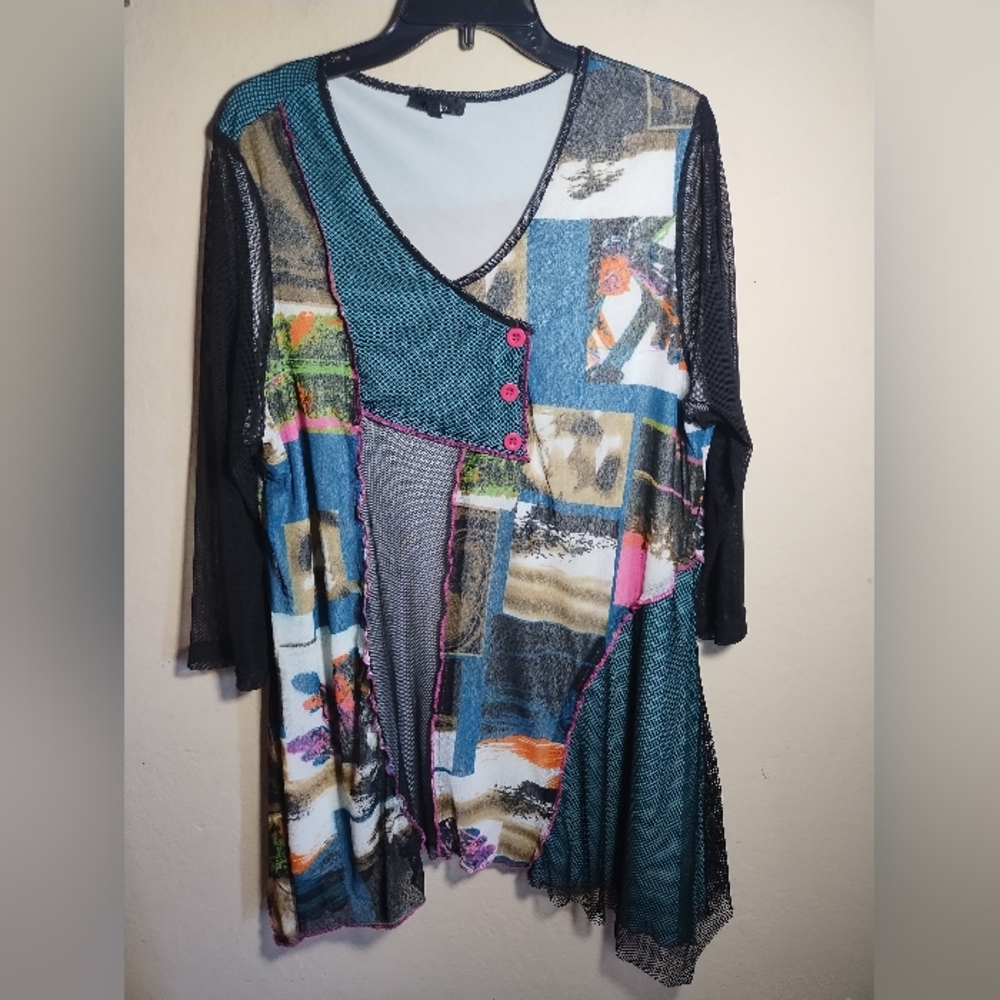 Dalin Top Tunic Artsy Art To Wear Boho Mesh Patchwork